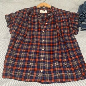 Trovata Birds of Paradise ruffle sleeve shirt Crosby Plaid